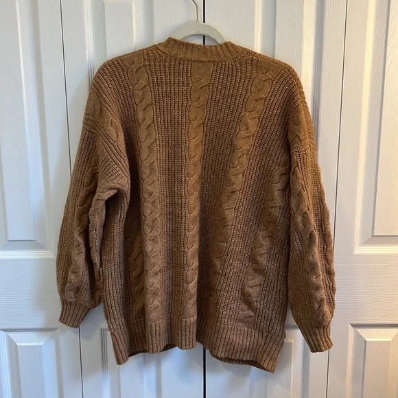 AEO Oversized Cable Knit Button-Up Cardigan in Light Brown - Picture 5 of 5